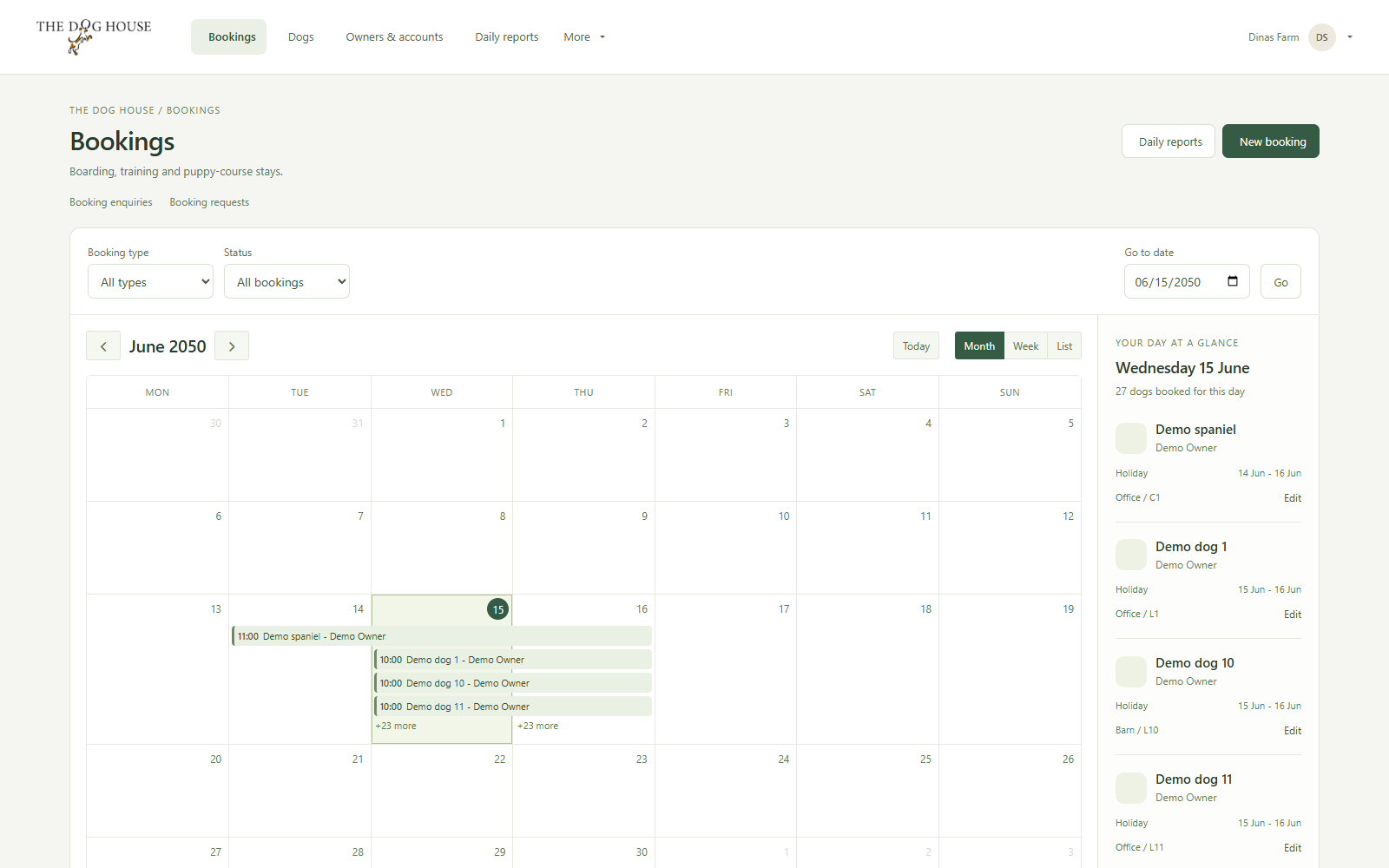Booking calendar with demonstration records